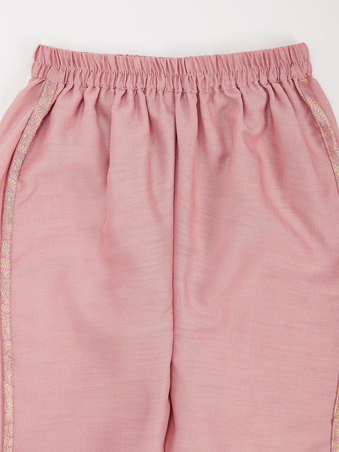 Girl's' Pink Kurta And Dhoti Pant Set