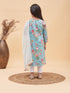 Girl's Aqua Blue Floral Printed Kurta With Leggings And Dupatta Set