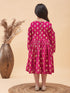 Girl's Dark Pink Foil Printed Cold Shoulder Kurti