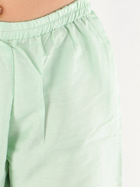 Girl's' Mint Green Viscose Kurta Pant Set