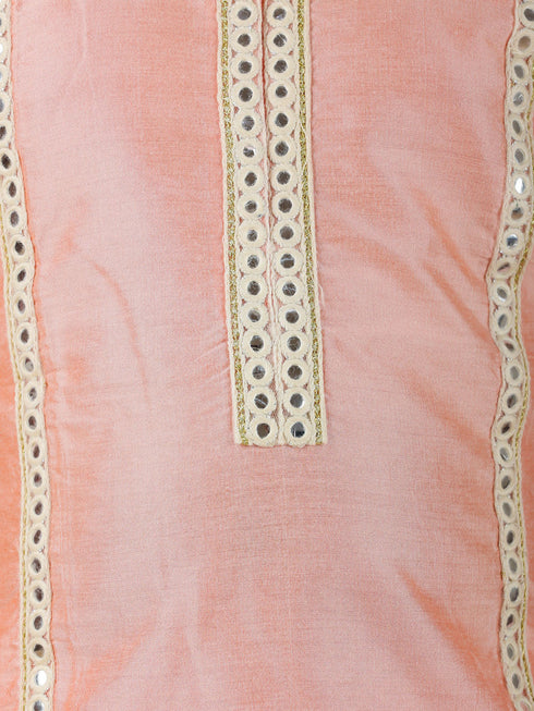 Girl's' Pink Viscose Kurta Pant Set