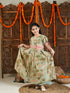 Girl's Green Ethnic Printed Long Dress