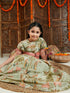 Girl's Green Ethnic Printed Long Dress