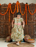 Girl's Green Ethnic Printed Long Dress