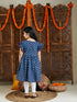 Girl's Blue Printed Frock With Leggings Set
