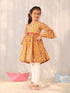 Girl's' Yellow And White Kurta Leggings Set