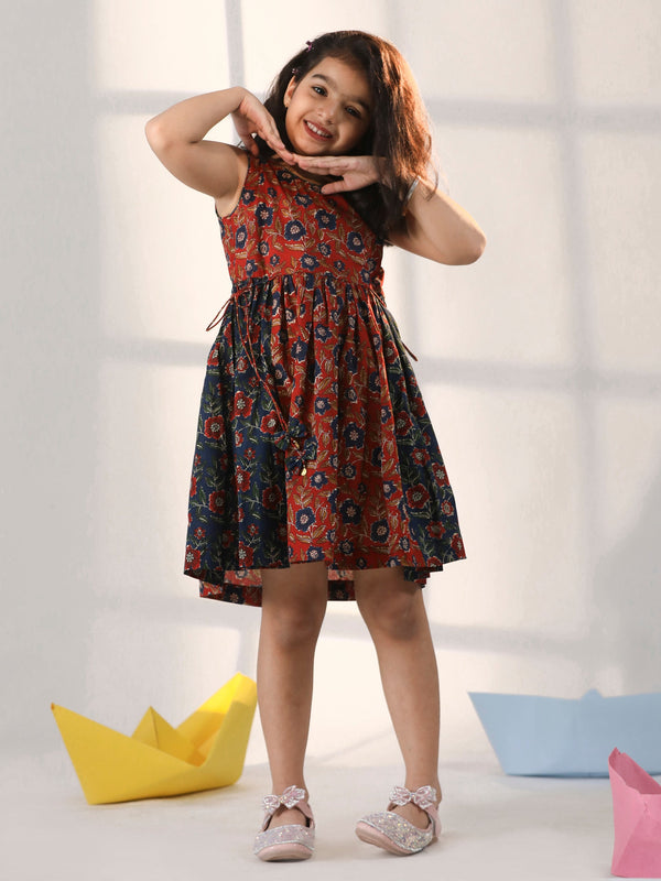 Girl's' Rust And Navy Blue Dress