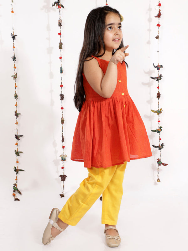 Girl's' Handloom Cotton Kurta And Straight Pant Set