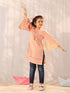 Girl's' Peach Cotton Printed Kurta