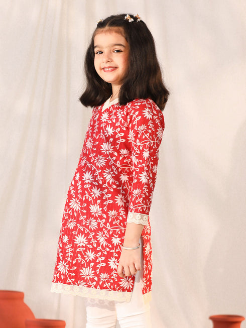 Girl's' Red Only Kurta