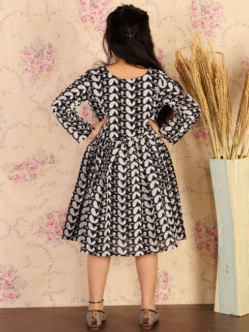 Girl's Black Pure Cotton Chikankari Kurta