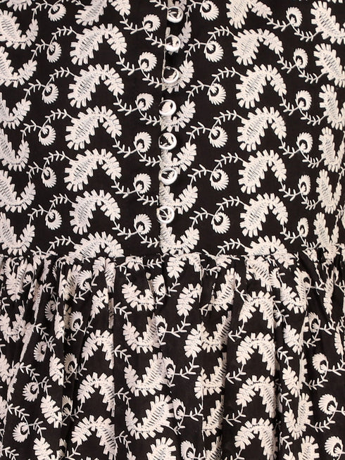 Girl's Black Pure Cotton Chikankari Kurta