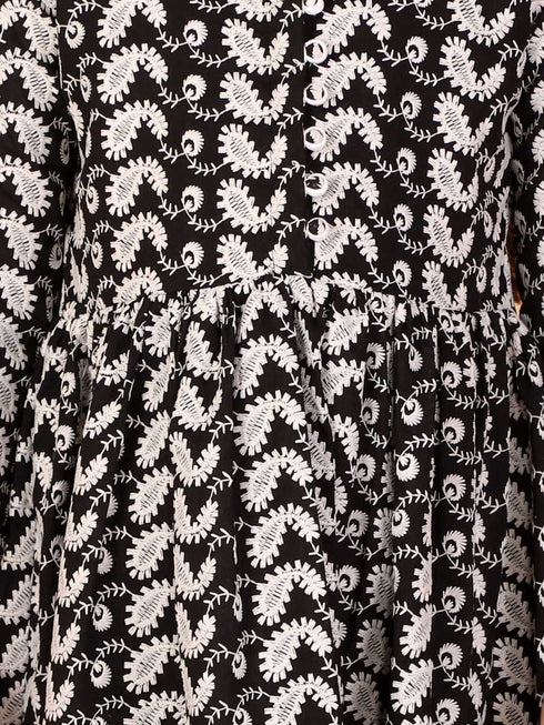 Girl's Black Pure Cotton Chikankari Kurta With Leggings