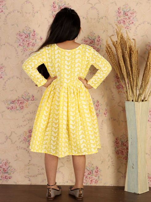Girl's Mustard Pure Cotton Chikankari Kurta