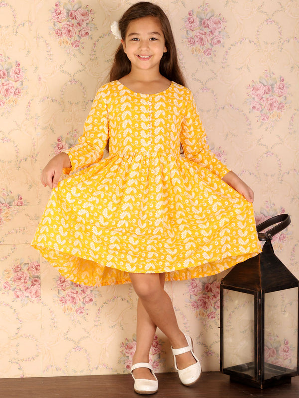 Girl's Orange Pure Cotton Chikankari Kurta