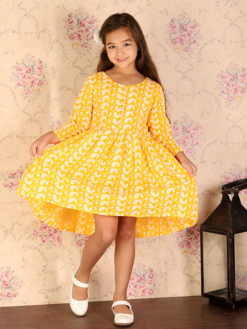 Girl's Orange Pure Cotton Chikankari Kurta