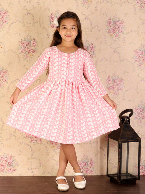 Girl's Pink Pure Cotton Chikankari Kurta