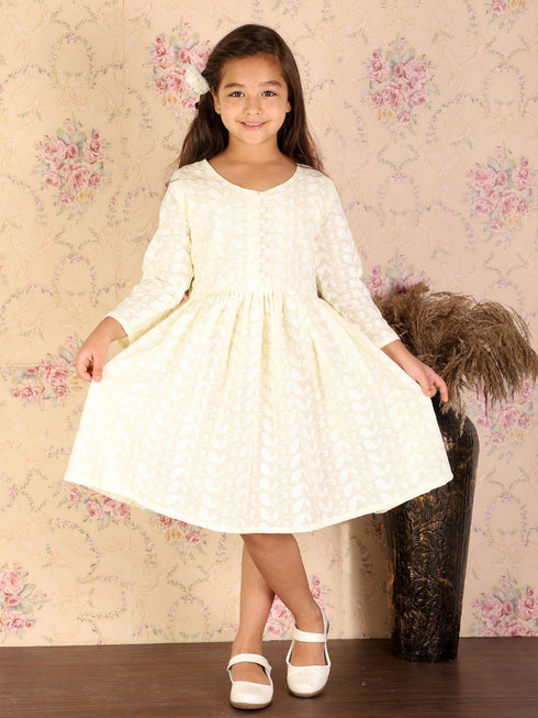 Girl's Yellow Pure Cotton Chikankari Kurta