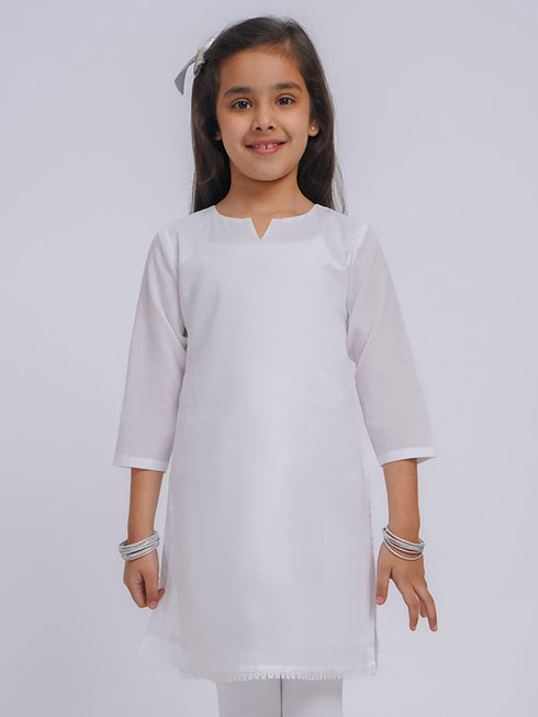 Girl's' White Only Kurta