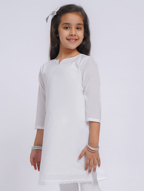 Girl's' White Only Kurta