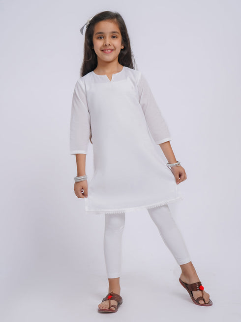 Girl's' White Only Kurta