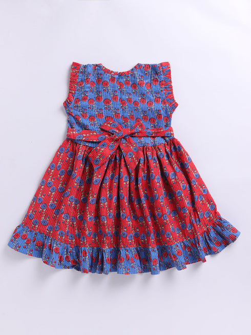 Blue Kantha Work Cotton Dress For Girl's