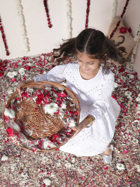 Girl's White Mirror Kurta