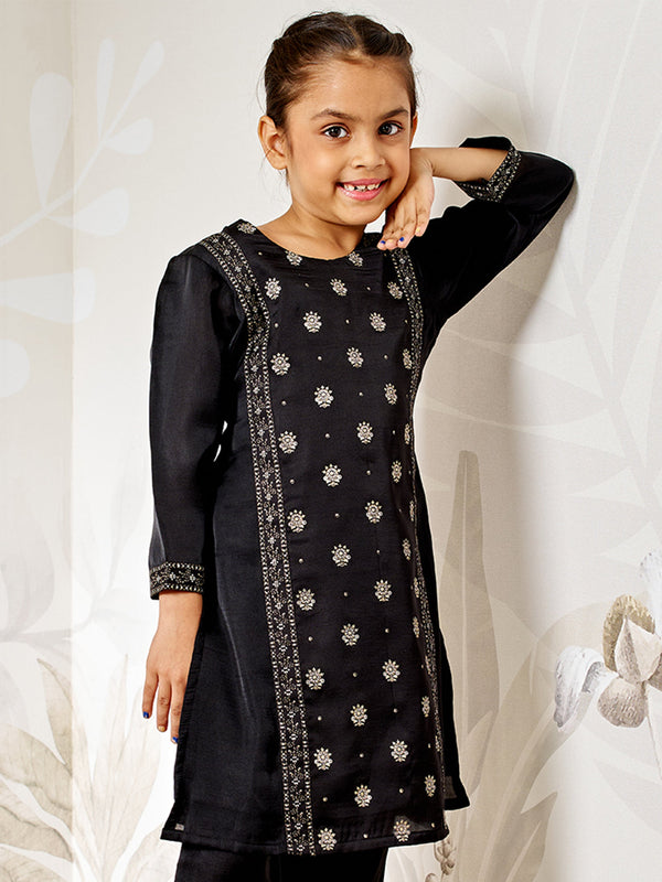 Girl's Black Silk Kurta