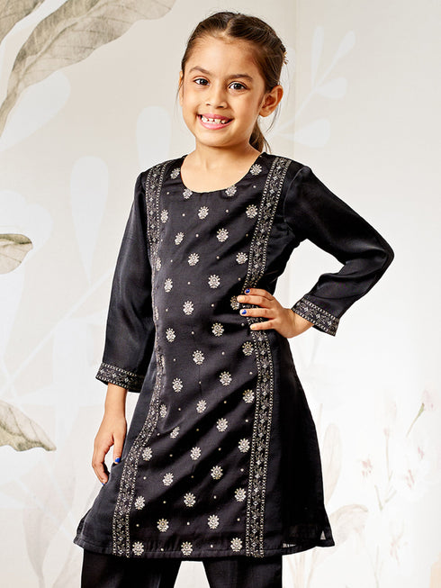 Girl's Black Silk Kurta