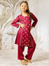 Girl's Wine Silk Kurta - Ethnic Motif Foil Print Collection
