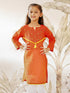 Girl's Orange Cotton Kurta With Thread Embroidery