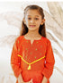 Girl's Orange Cotton Kurta With Thread Embroidery