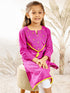 Girl's Purple Cotton Kurta With Thread Embroidery