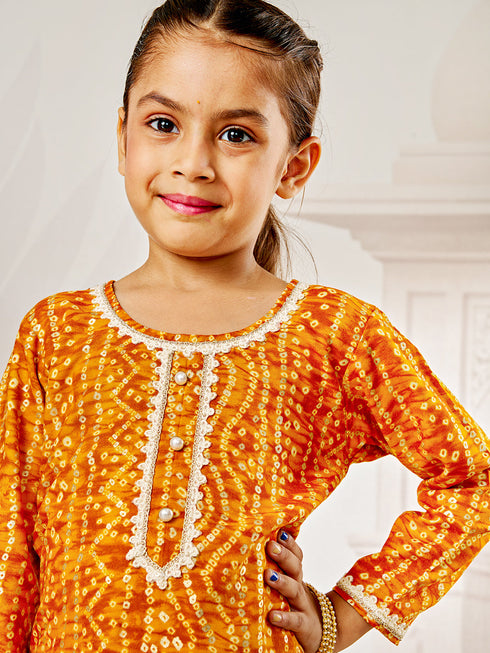 Girl's Mustard Bandhani Kurta Patiala Set