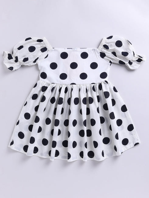 White Polka Dot Cotton Dress For Girl's