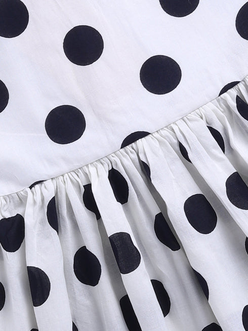 White Polka Dot Cotton Dress For Girl's