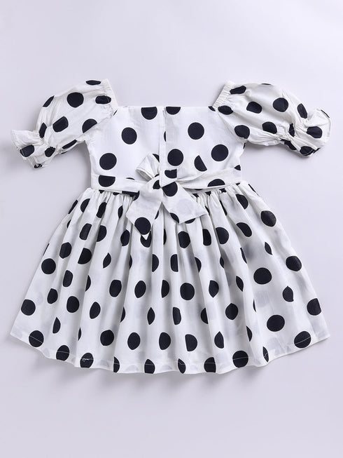 White Polka Dot Cotton Dress For Girl's