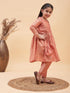 Girl's Pink Anarkali Kurta Pyjama Set With Potli Bag