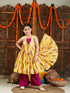 Girl's' Yellow And Pink Ethnic Kurta Pant Set