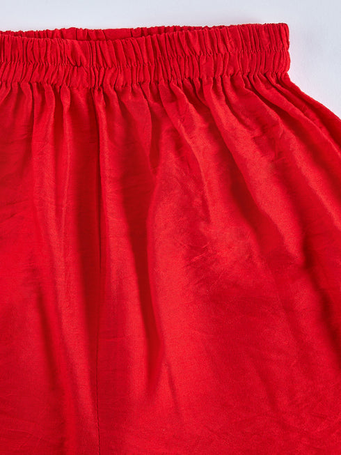 Girl's' Red Kurta Palazzo Set