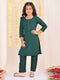 Girl's' Green Embellished Kurta Pyjama Set