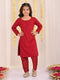 Girl's' Maroon Embellished Kurta Pyjama Set