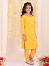 Girl's' Yellow Embellished Kurta Pyjama Set