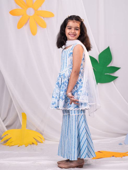 Girl's' Aqua Kurta Sharara Set