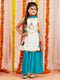 Girl's' White And Blue Kurta Plazoo And Dupatta Set