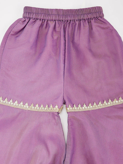 Girl's' Lavender Kurta Sharara And Dupatta Set
