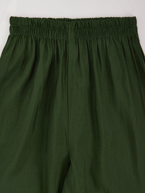 Girl's' Bottle Green Kurta Set With Dupatta