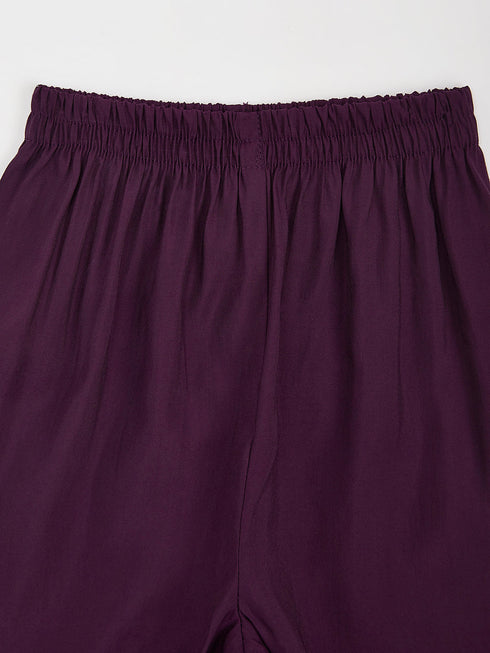 Girl's' Purple Kurta Set With Dupatta