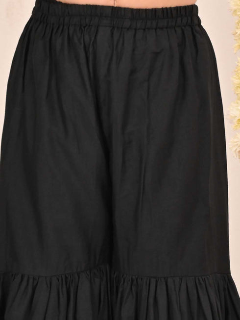 Girl's' Black Embellished Kurta Palazzo Set
