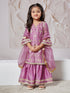 Girl's' Purple Kurta Sharara Set With Dupatta